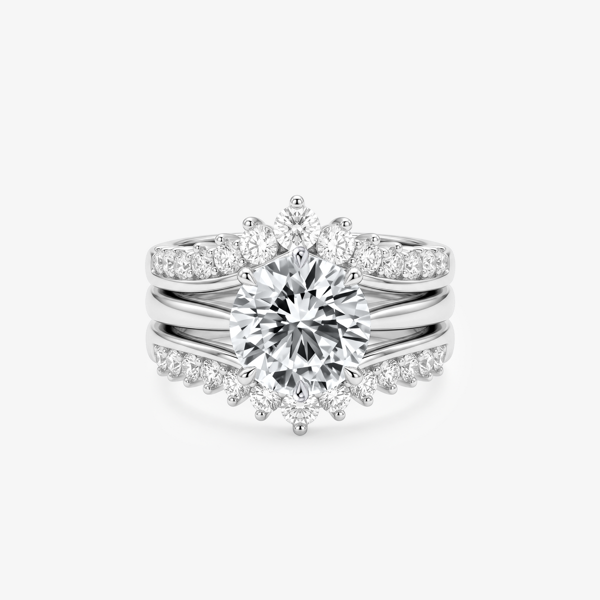 Round Moissanite Crown Bridal Ring Set