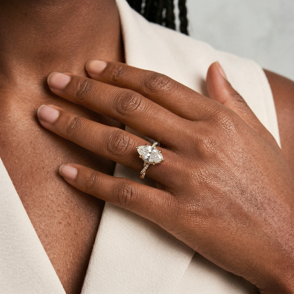 Marquise Cut Twisted Pavé Ring