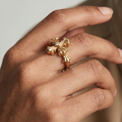 Baroque Fleur-de-Lis Cross CZ Ring