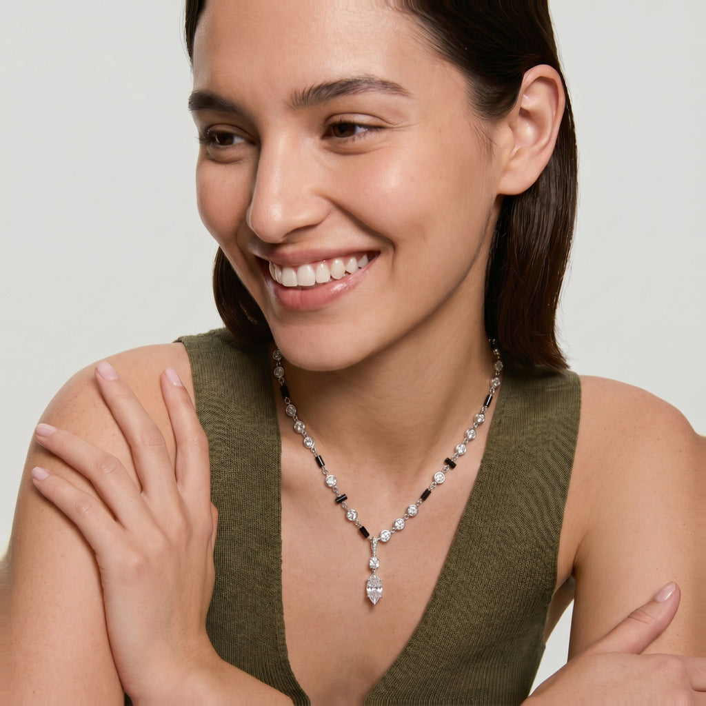 Marquise Drop Pendant Station Necklace
