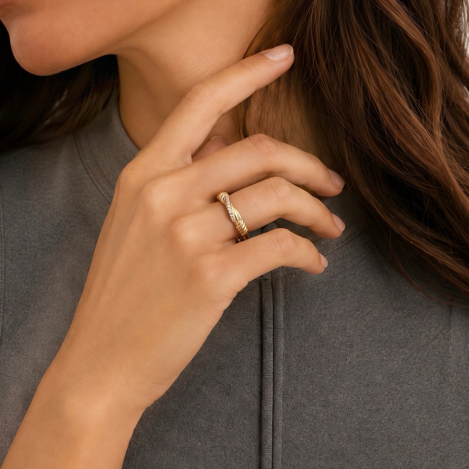 Moissanite Rope Knot Double Band Gold Ring