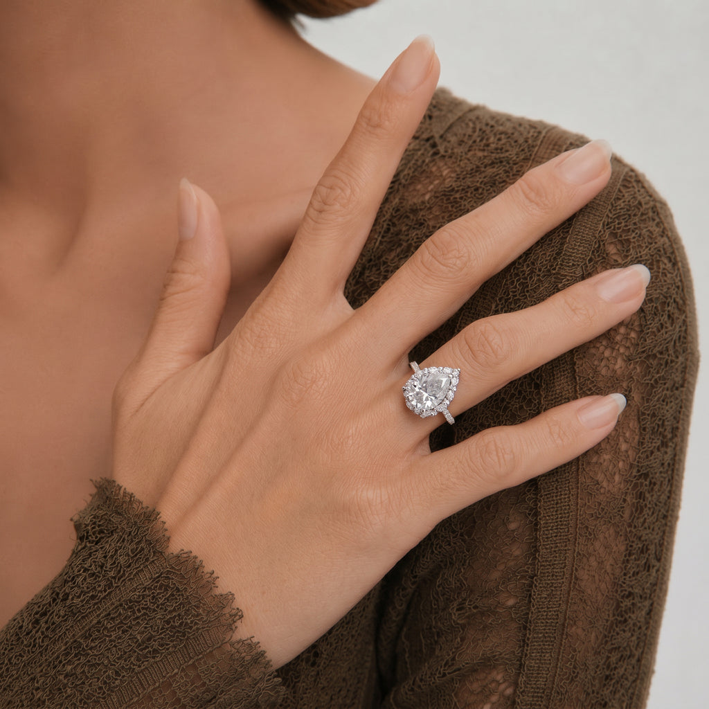 Pear Moissanite Marquise Halo Pavé Ring