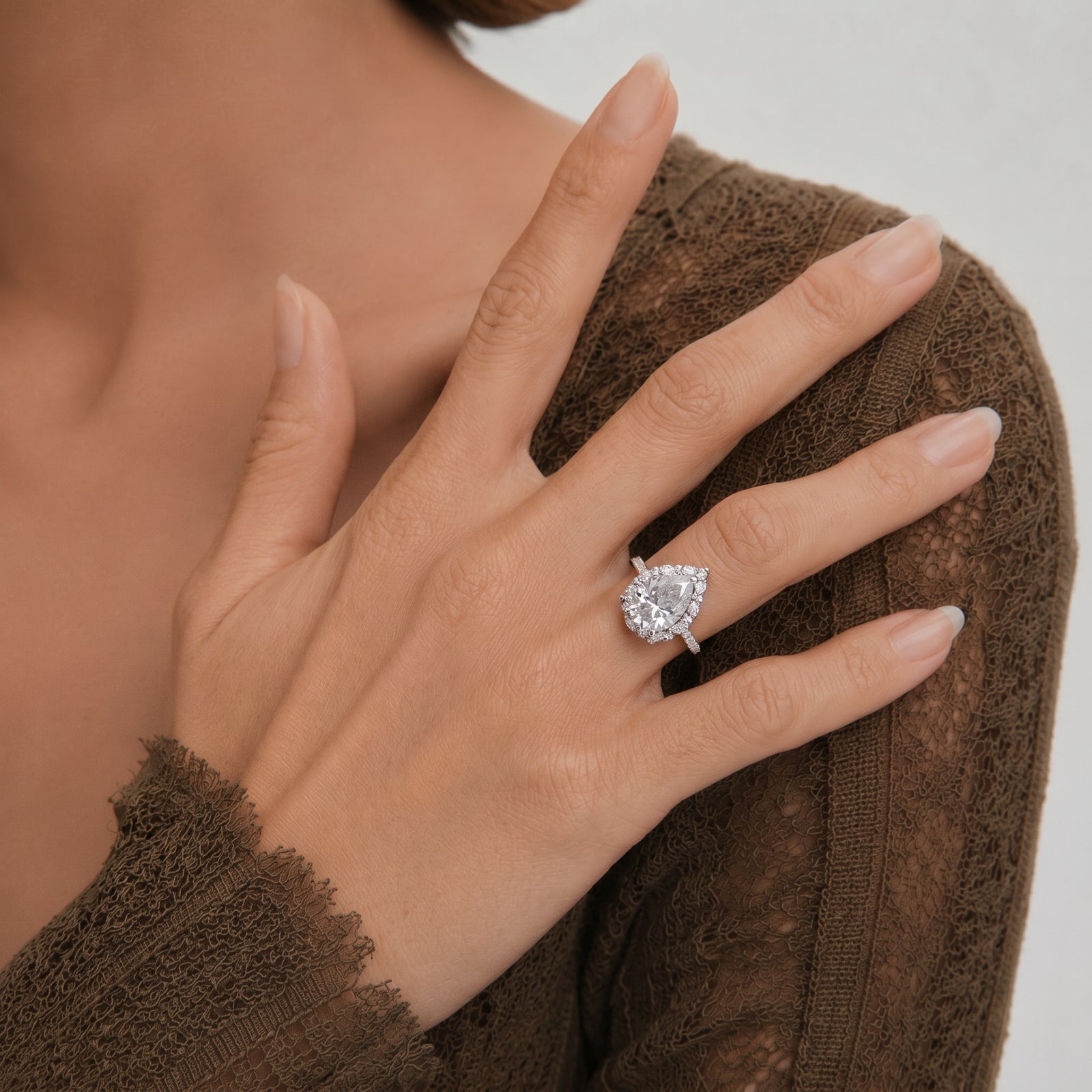 Pear Moissanite Marquise Halo Pavé Ring