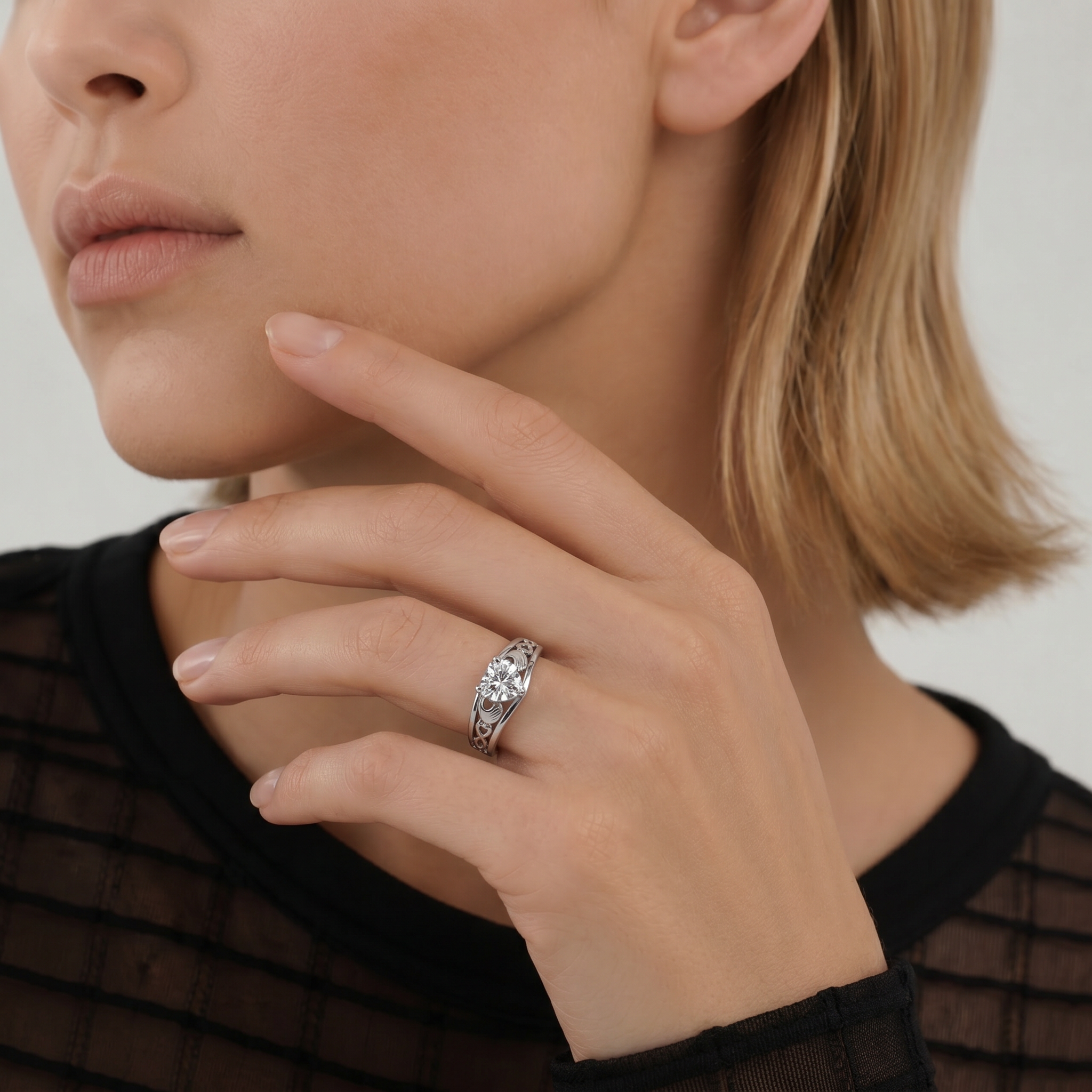 Heart Moissanite Celtic Claddagh Ring