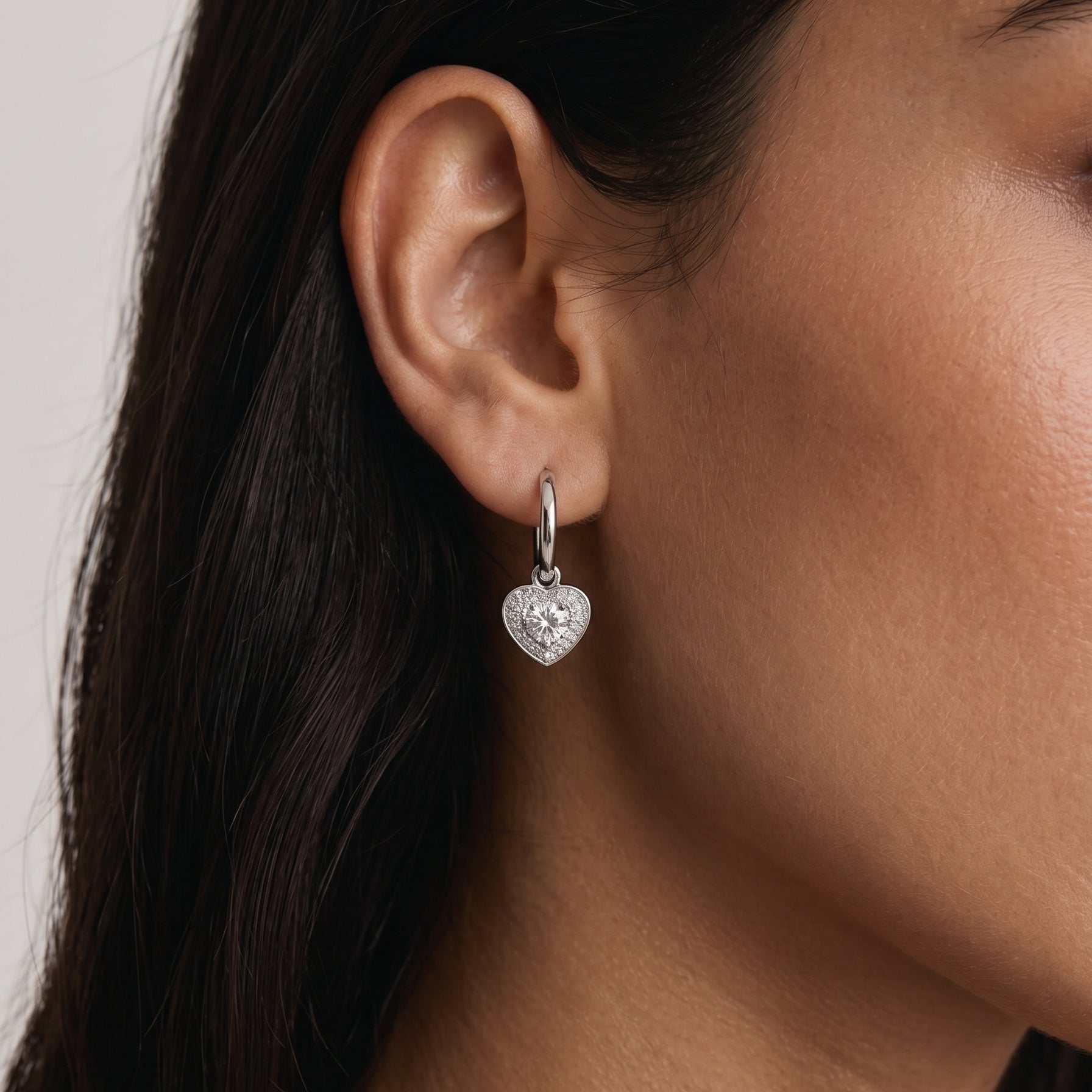 Heart Halo Pavé Drop Hoop Earrings