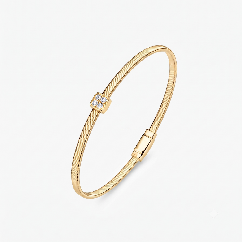 Moissanite Pavé Square Solitaire Station Coil Bangle