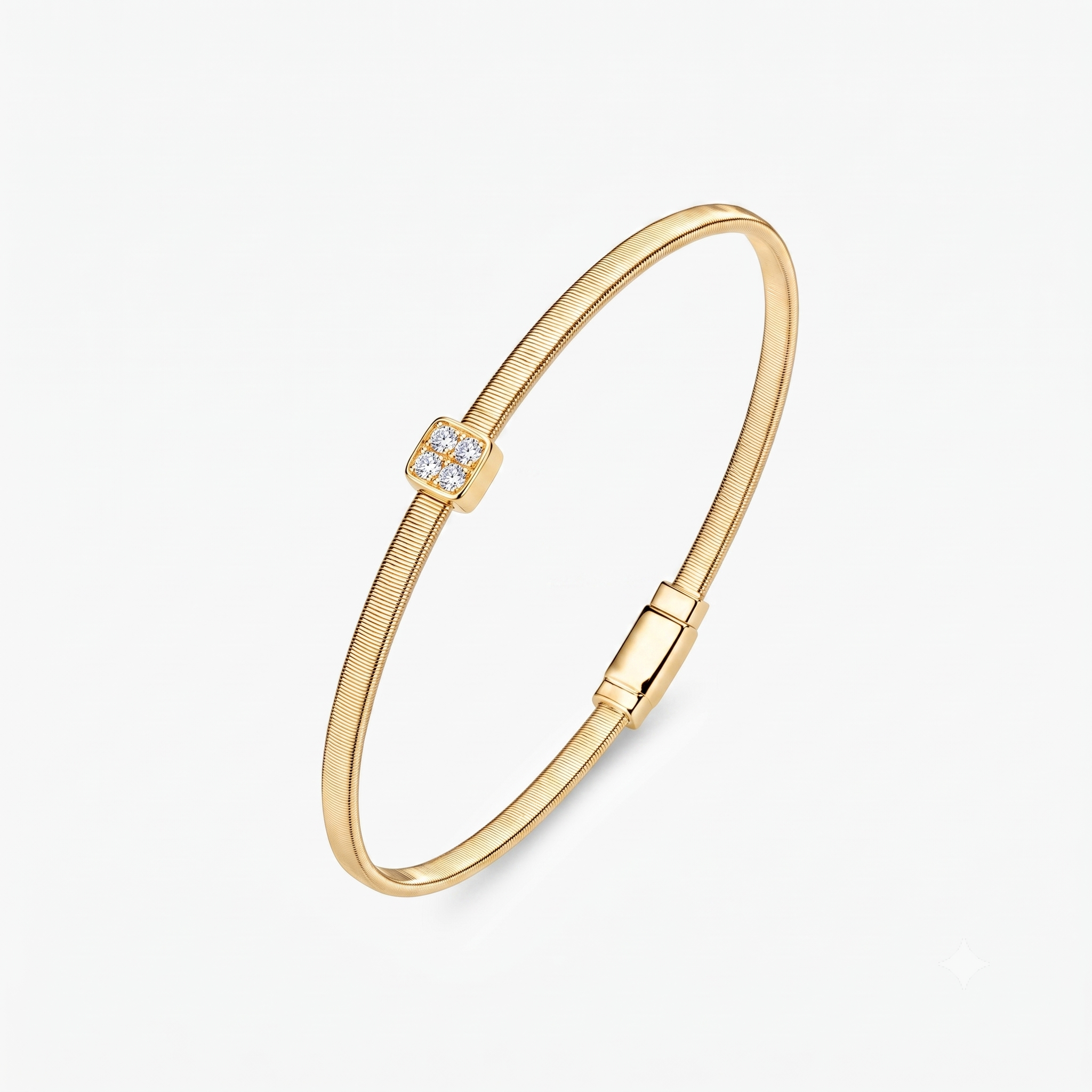 Moissanite Pavé Square Solitaire Station Coil Bangle