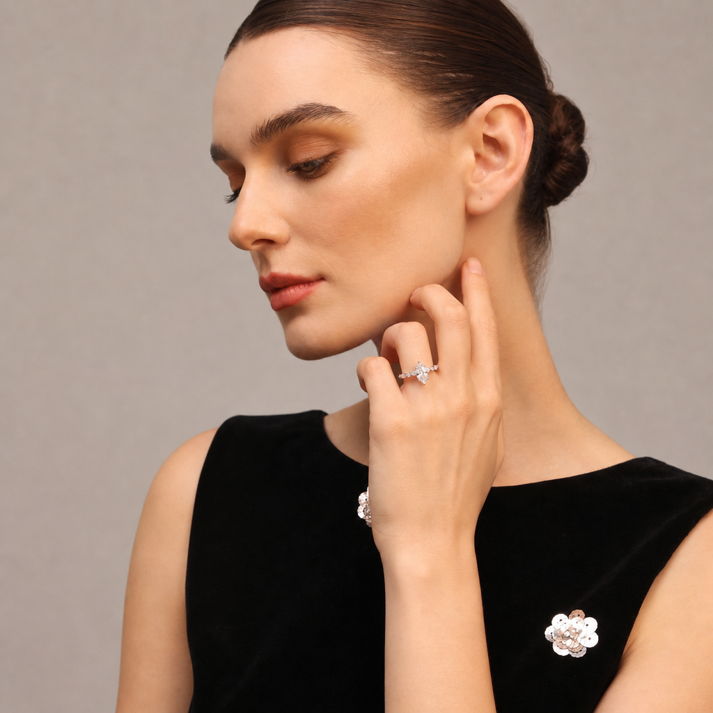 Marquise Moissanite Alternating Band Ring