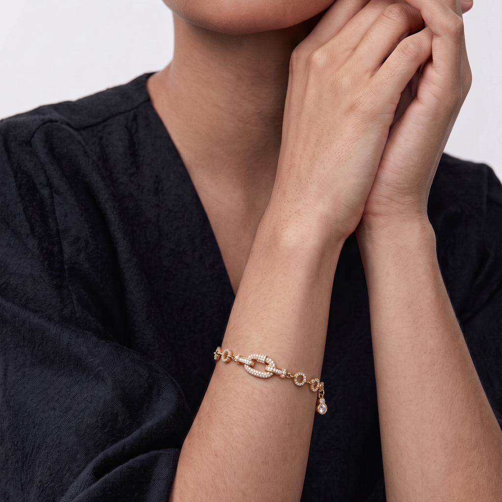 Mixed Link Pavé Station Chain Bracelet