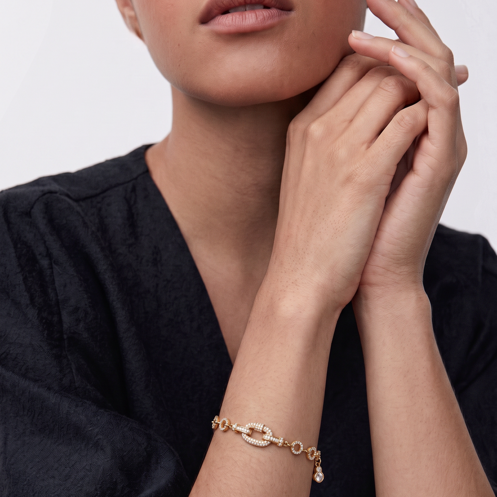 Mixed Link Pavé Station Chain Bracelet