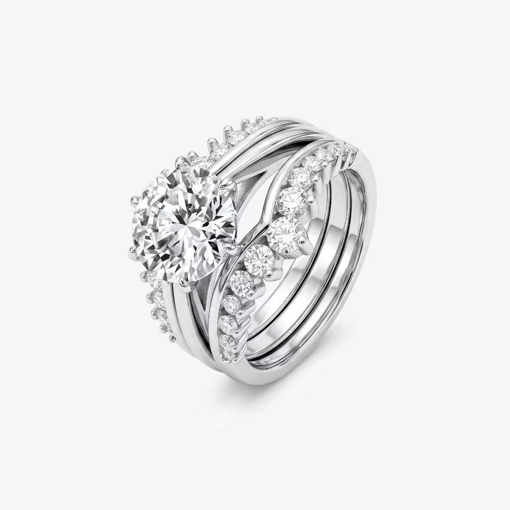 Round Moissanite Crown Halo Bridal Ring Set