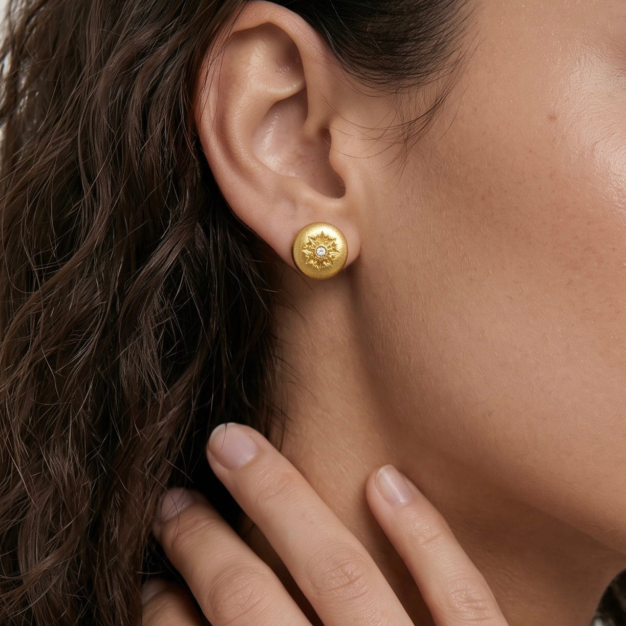 Matte Coin Starburst Bezel Stud Earrings