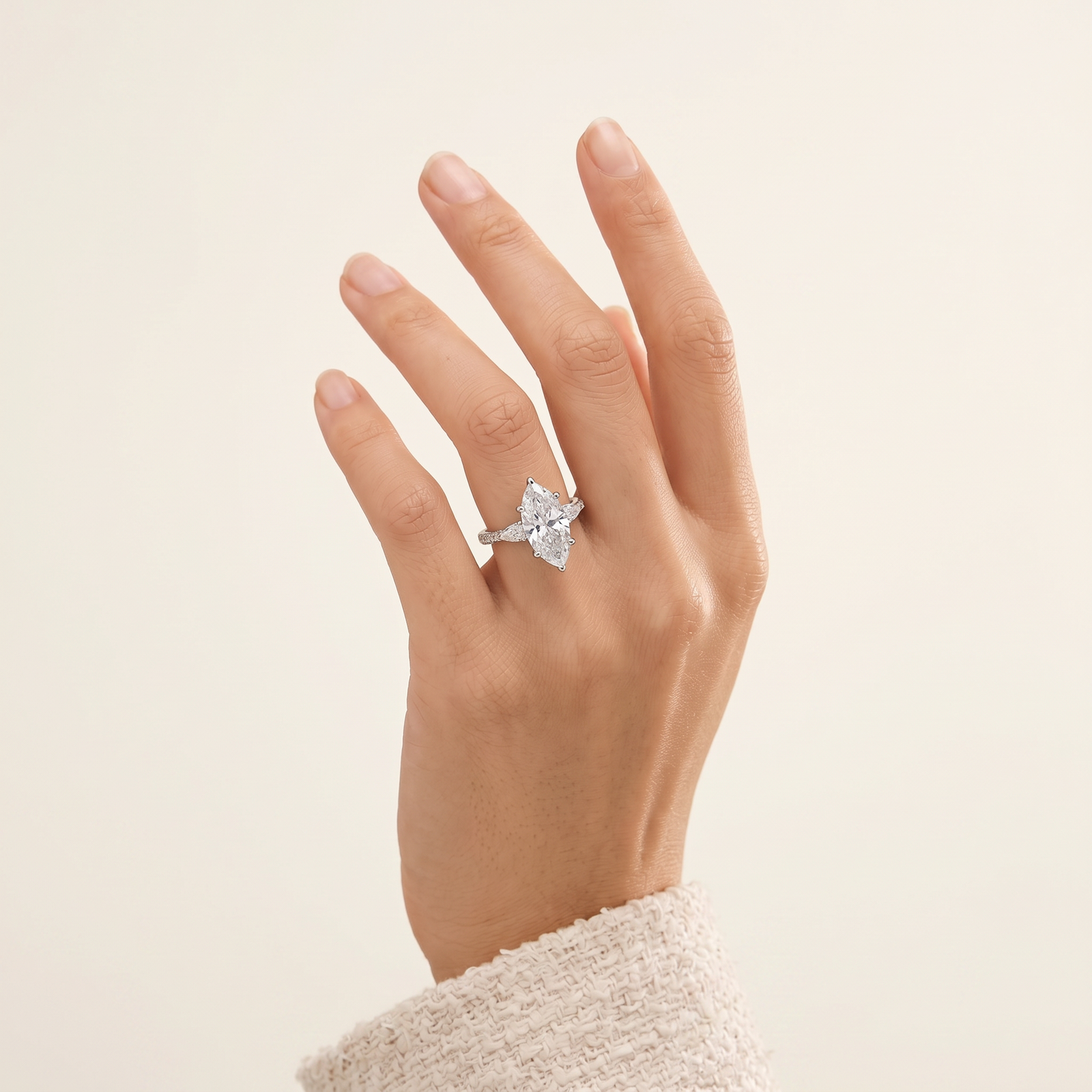 Marquise Moissanite Three Stone Pavé Ring