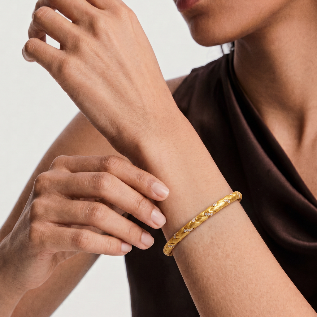 Twisted Texture Stone Set Closed Bangle