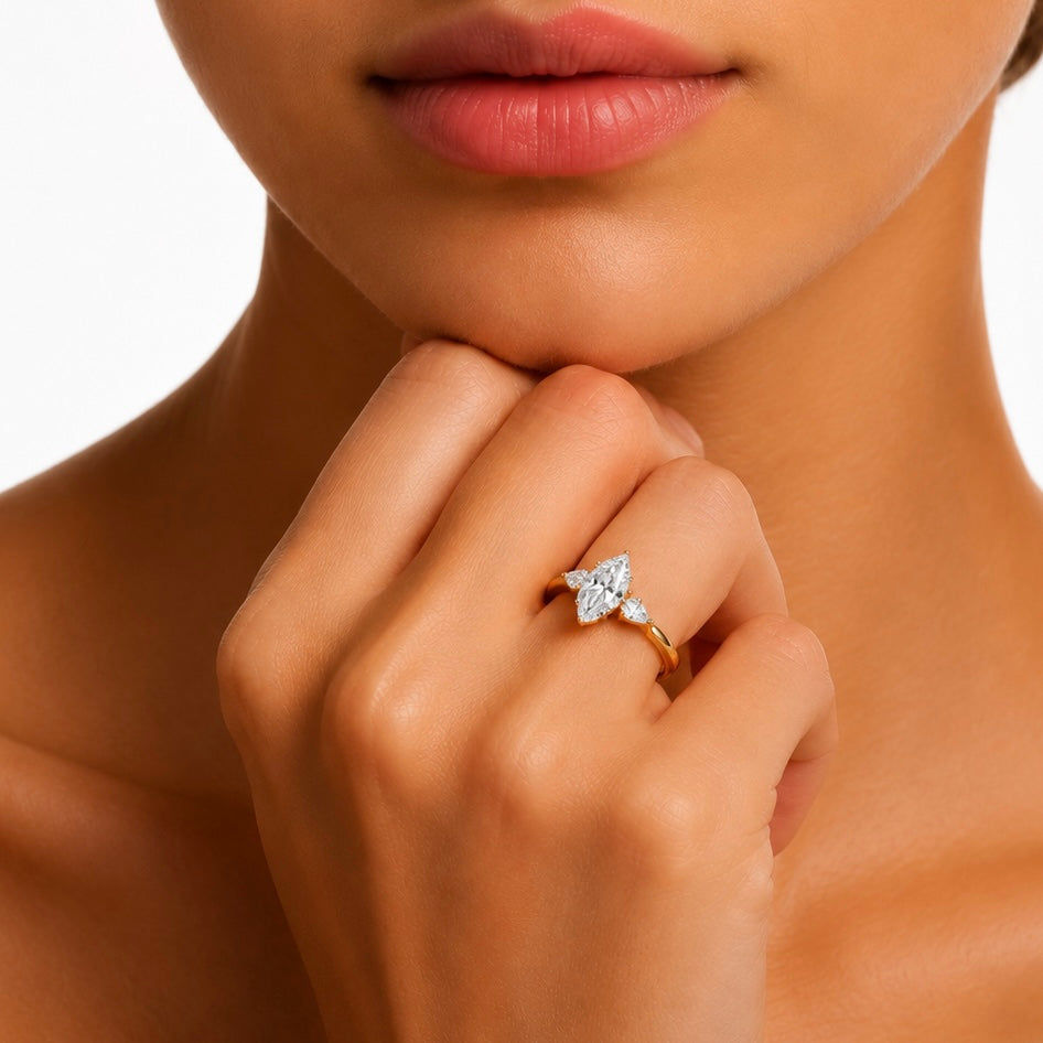 5ct Marquise Lab Diamond Star-Engraved Ring