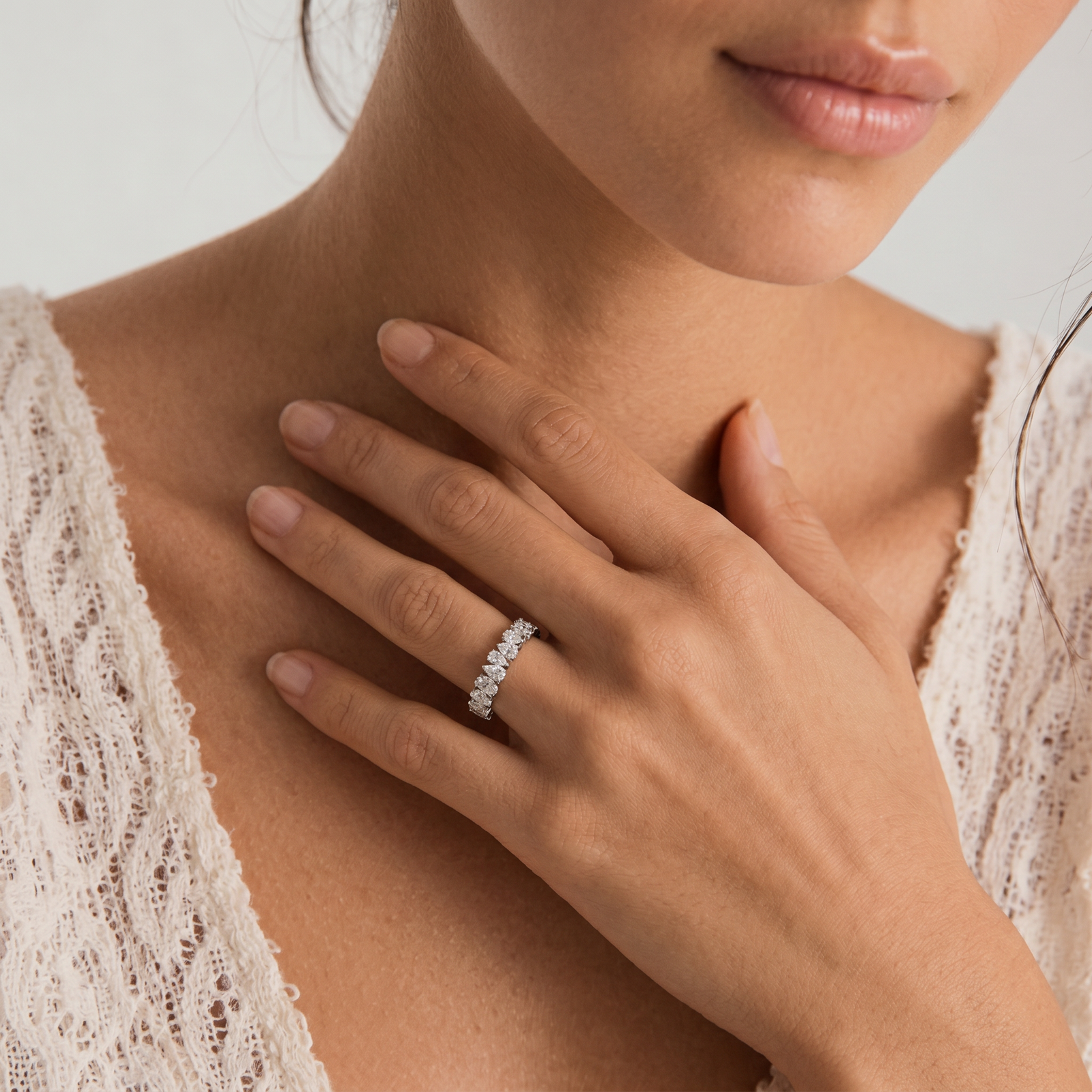 Pear Moissanite Full Eternity Band Ring