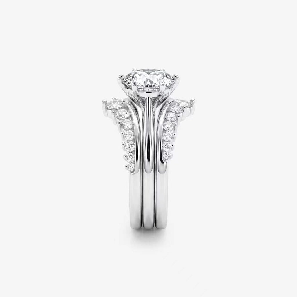 Round Moissanite Crown Halo Bridal Ring Set