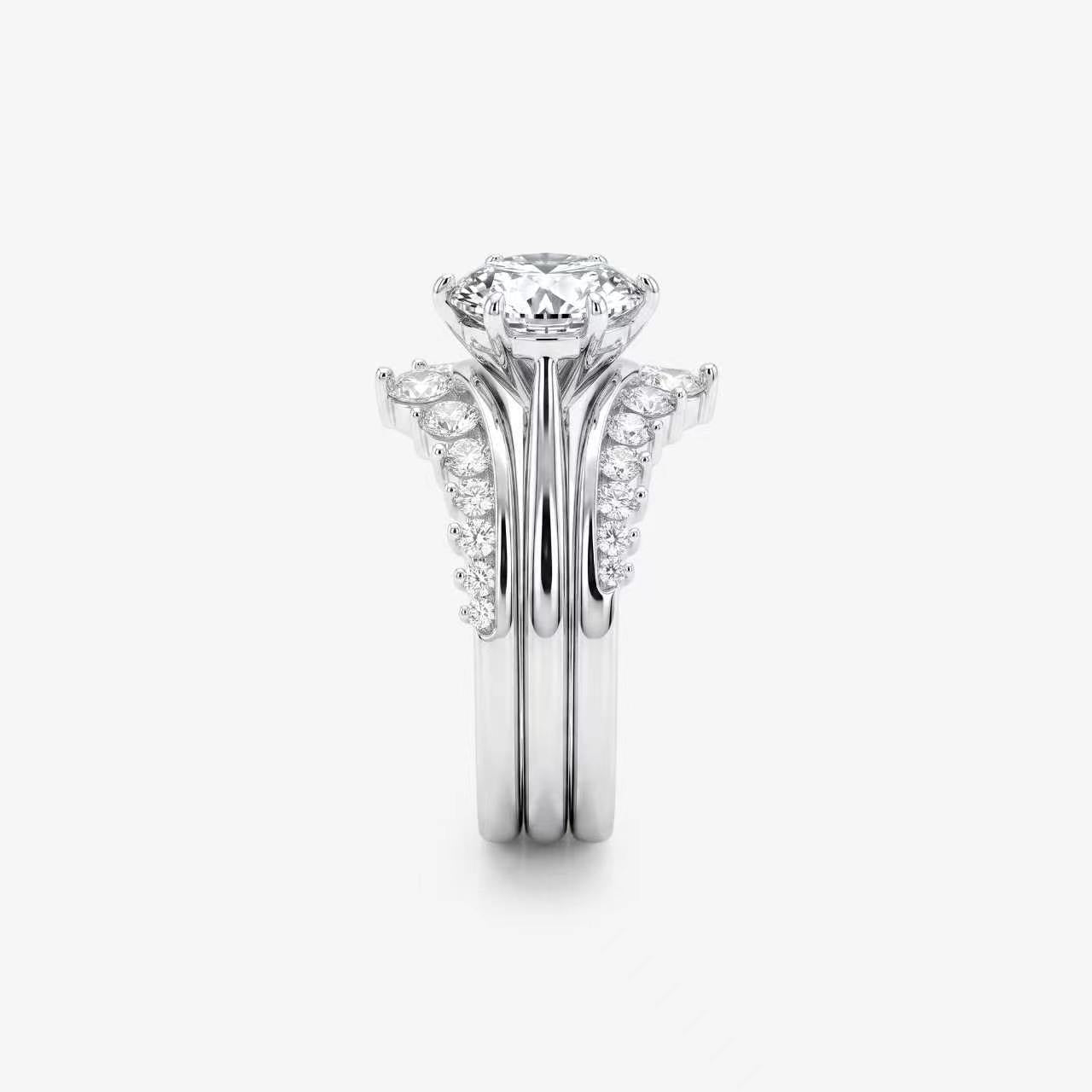 Round Moissanite Crown Halo Bridal Ring Set