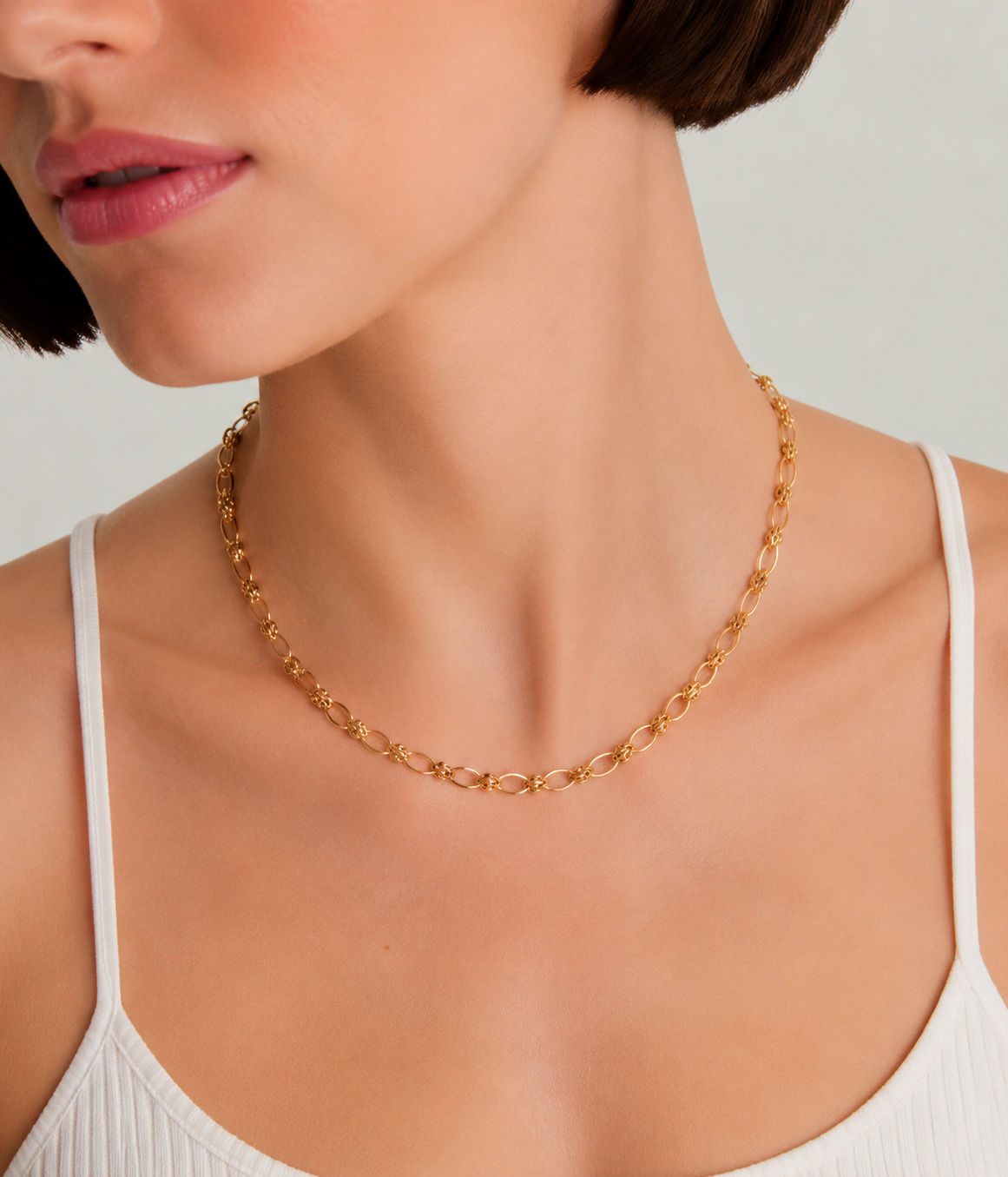 Gold Twisted Oval Link Chain Necklace