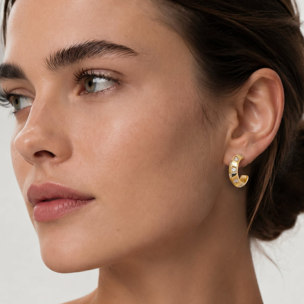 Checkerboard Pavé Huggie Hoop Earrings