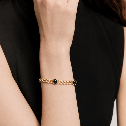 Black Onyx Cabochon Cuban Chain Bracelet