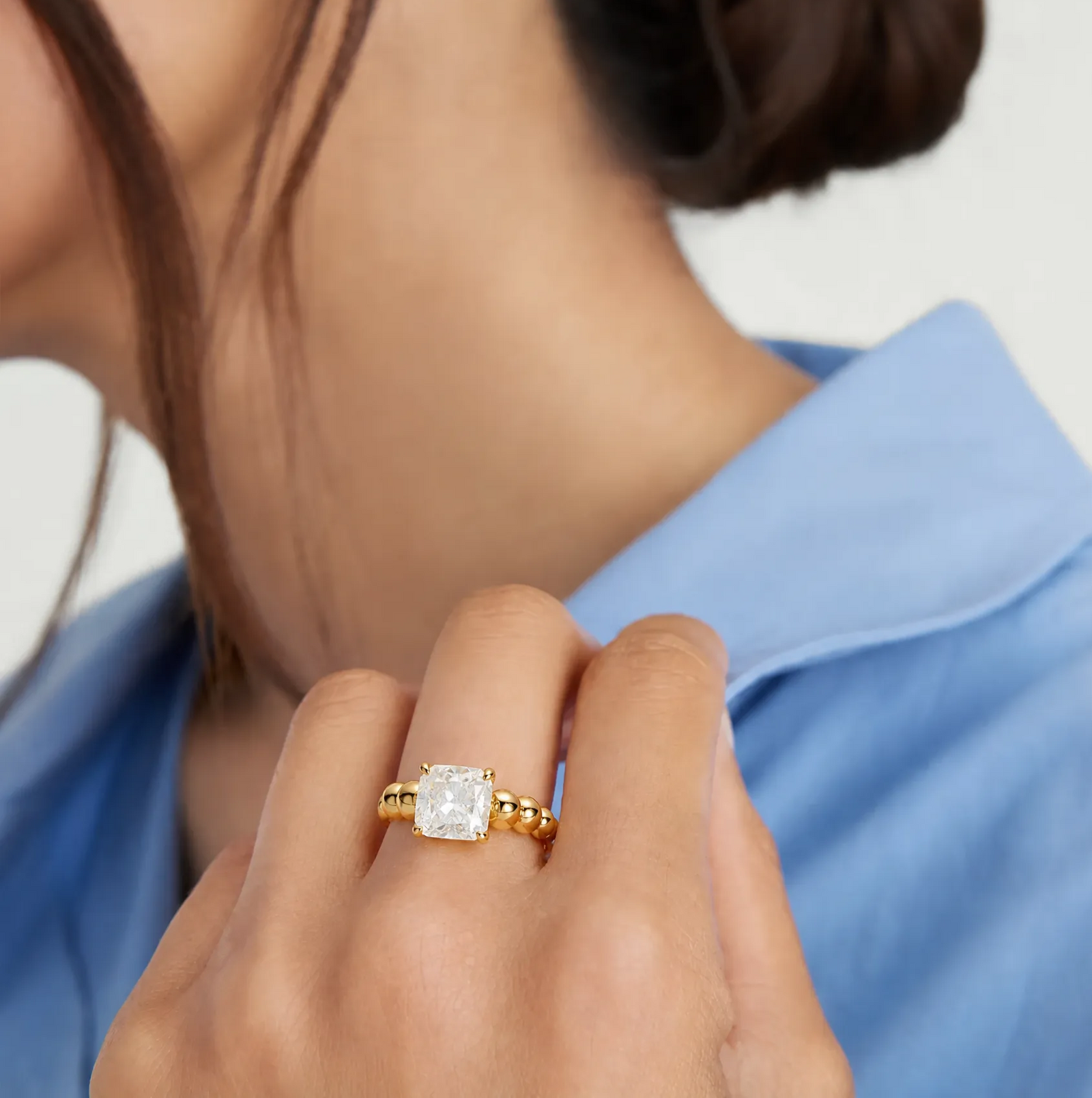 Bubble Band Cushion Cut Moissanite Ring